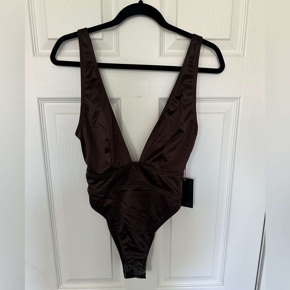 Chocolate Brown one piece swimsuit.
